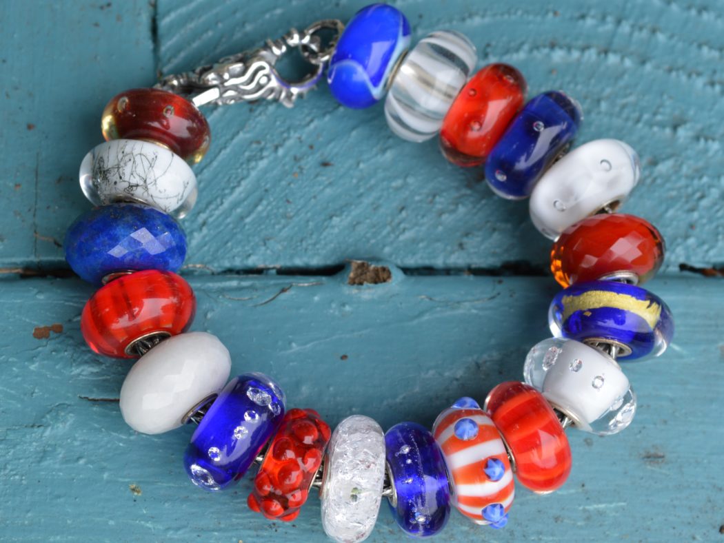 Trollbeads Red white and Blue glass bracelet for fourth of july